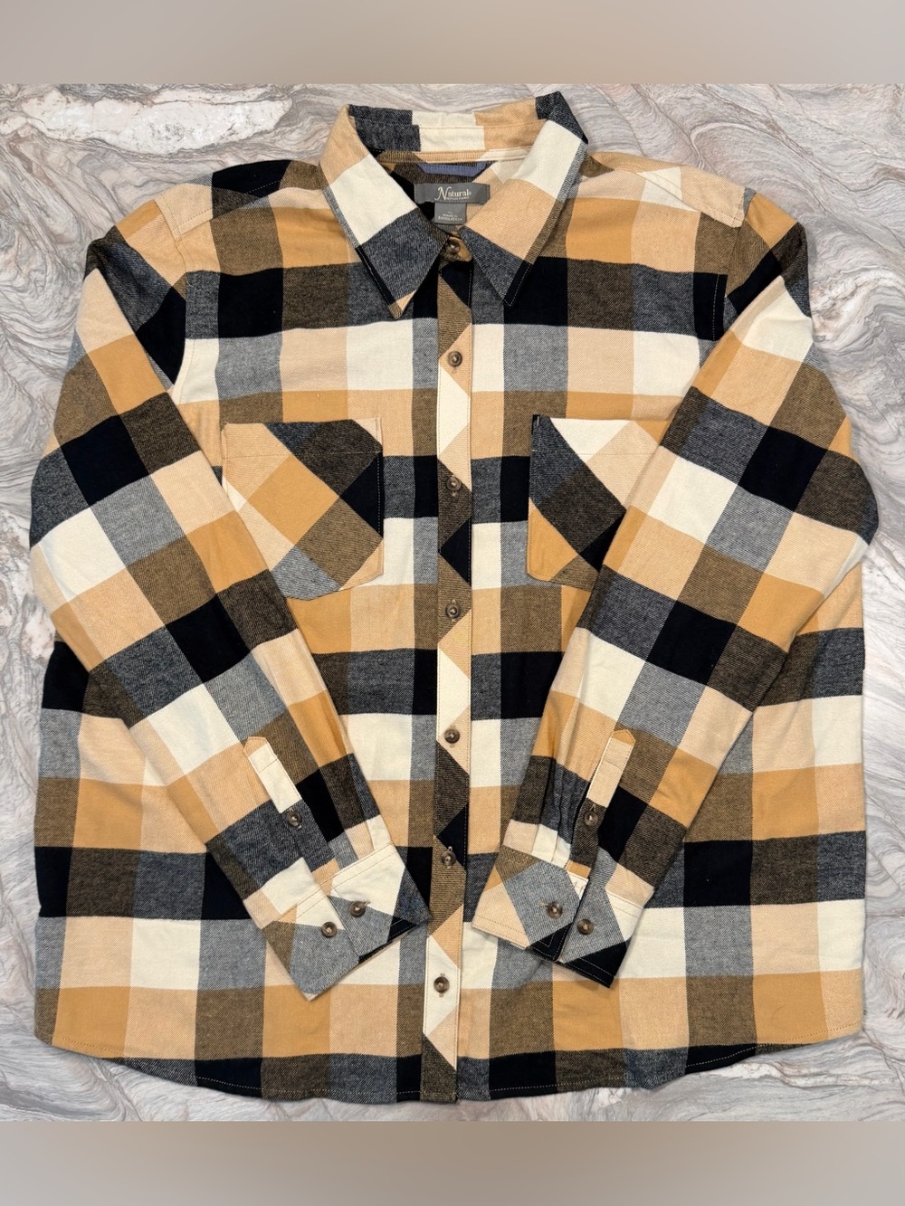 Natural Reflections Women’s Mustard & Black Plaid Button-Up Shirt